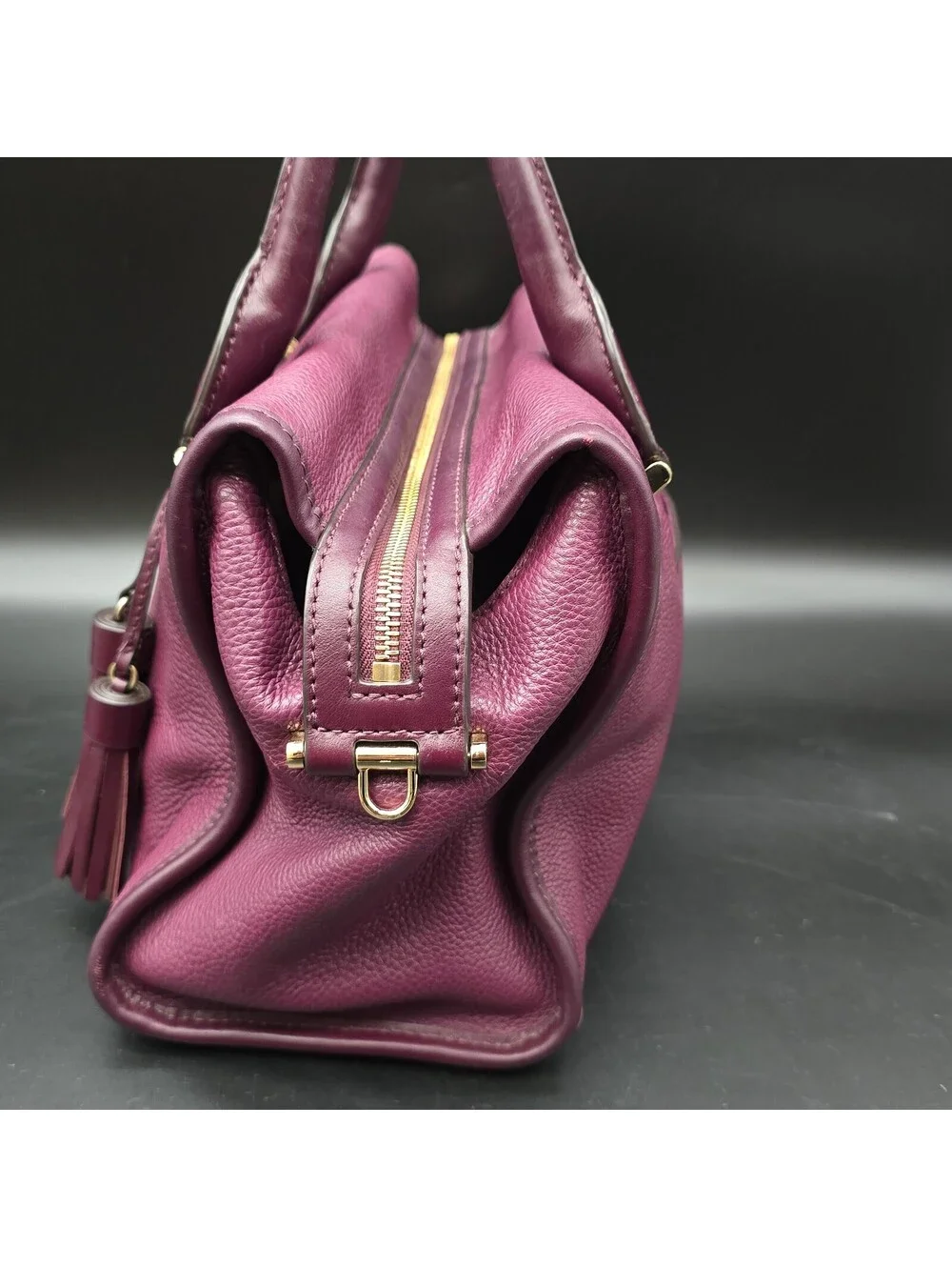 Michael Kors Geneva Satchel Plum Purple Pebbled Leather Top Handle Bag Handbag